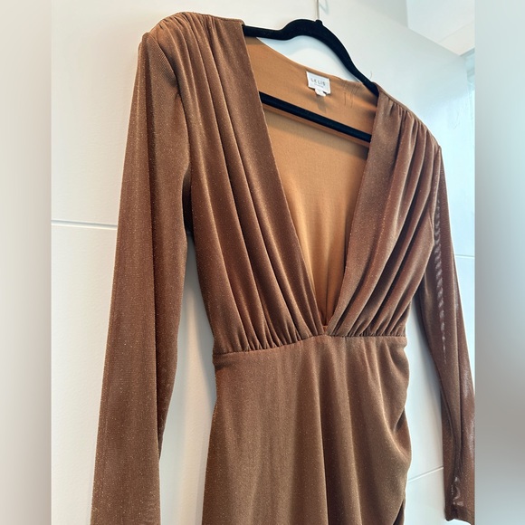 Lelis Rust Brown Plunging V-Neck Long Sleeve Mini Dress Bodycon Trendy Holiday S - Picture 7 of 13